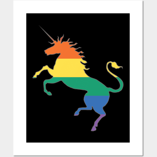 Scottish Rainbow Pride Flag Rearing Unicorn Silhouette Posters and Art